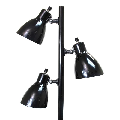64" Traditional 3 Light Metal Floor Lamp With Adjustable Spotlight Shades Black - Creekwood Home