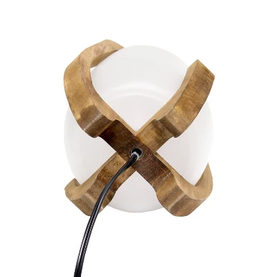 15" Organic Contemporary Natural Wood Accented Table Desk Lamp With Translucent Glass Shade - Lalia Home - Image 6