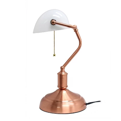 Executive Banker's Desk Lamp With Glass Shade Rose Gold - Simple Designs - Image 5