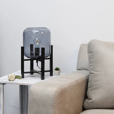 Wood Mounted Table Lamp With Glass Cylinder Shade Smoke - Simple Designs - Image 4