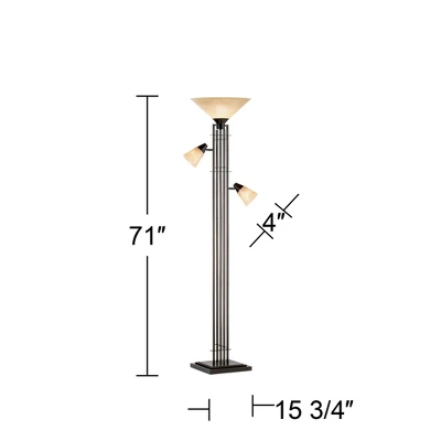 Franklin Iron Works Metro Mission Rustic Torchiere Floor Lamp With Side Lights 71" Tall Bronze Champagne Glass For Living Room Reading Bedroom Office - Image 5