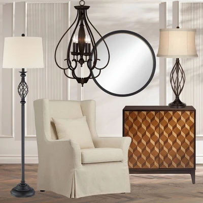 Franklin Iron Works Annie Rustic Floor Lamp Standing 63" Tall Bronze Iron Scroll Cream Hardback Drum Shade For Living Room Bedroom Office House Home - Image 8