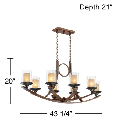 Franklin Iron Works Tafford Mahogany Wood Linear Pendant Chandelier 43 1/4" Wide Rustic Farmhouse Clear Glass 8-Light Fixture For Dining Room Kitchen - Image 8