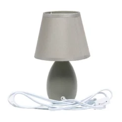 9.45" Petite Ceramic Oblong Bedside Table Desk Lamp With Matching Tapered Drum Shade Gray - Creekwood Home
