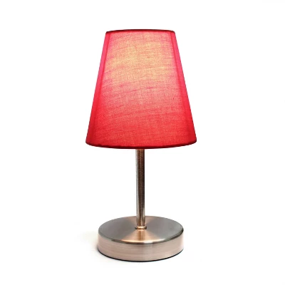 10.5" Petite Metal Stick Bedside Table Desk Lamp In Sand Nickel With Fabric Shade Red - Creekwood Home - Image 2