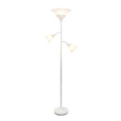 Torchiere Floor Lamp With 2 Reading Lights And Scalloped Glass Shades White - Lalia Home
