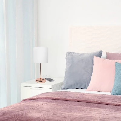 19.5" Bedside USB Port Feature Metal Table Desk Lamp Rose Gold With White Fabric Shade - Creekwood Home - Image 7