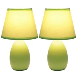 9.45" 2pk Petite Ceramic Oblong Bedside Table Desk Lamps With Matching Tapered Drum Shade Green - Creekwood Home