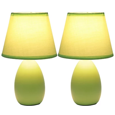9.45" 2pk Petite Ceramic Oblong Bedside Table Desk Lamps With Matching Tapered Drum Shade Green - Creekwood Home