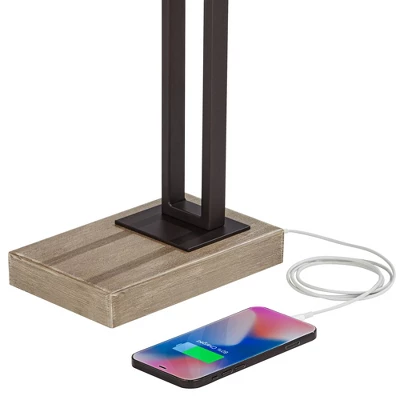 Franklin Iron Works Maricopa Rustic Farmhouse Desk Lamp 21 1/4" High Bronze Metal With USB And AC Power Outlet Mica Shade For Bedroom Living Room Home - Image 3