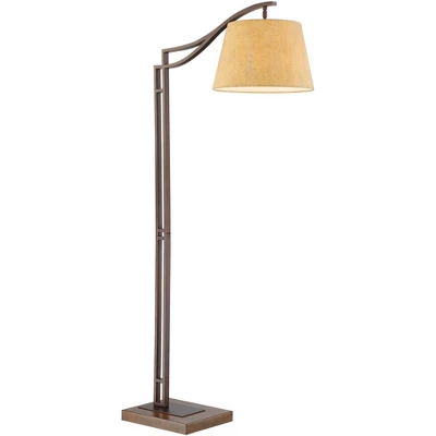 Franklin Iron Works Rustic Farmhouse Arc Floor Lamp With USB Port 60" Tall Bronze Downbridge Faux Leather Empire Shade For Living Room Reading Bedroom - Image 8