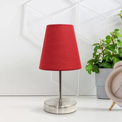 10.5" Petite Metal Stick Bedside Table Desk Lamp In Sand Nickel With Fabric Shade Red - Creekwood Home - Image 5