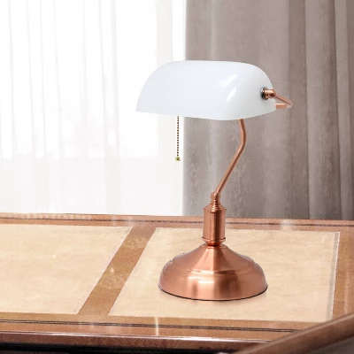 Executive Banker's Desk Lamp With Glass Shade Rose Gold - Simple Designs - Image 2
