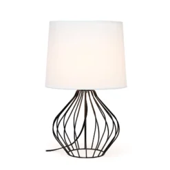 Geometrically Wired Metal Table Lamp With Fabric Shade - Simple Designs