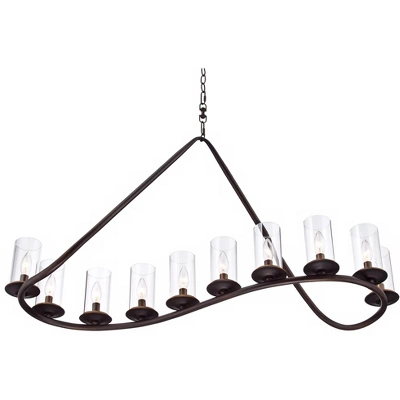 Franklin Iron Works Heritage Bronze Linear Island Pendant Chandelier 44" Wide Farmhouse Rustic Clear Glass 10-Light Fixture For Dining Room Kitchen - Image 4