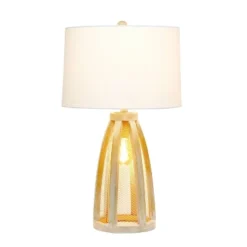 Wood Arch Farmhouse Table Lamp With Fabric Shade Natural - Lalia Home