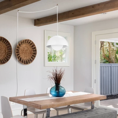 1-Light Amelia Plug-In Pendant With Glass Shade Matte White - Globe Electric - Image 2