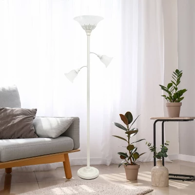 Torchiere Floor Lamp With 2 Reading Lights And Scalloped Glass Shades White - Lalia Home - Image 2