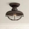 Franklin Iron Works Park Rustic Semi Flush Mount Outdoor Ceiling Light Bronze Caged 7 1/2" For Post Exterior Barn Deck House Porch Yard Patio Home