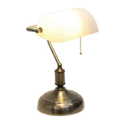 Executive Banker's Desk Lamp With Glass Shade White - Simple Designs