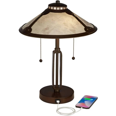 Franklin Iron Works Samuel Industrial Desk Lamp 20" High Rubbed Bronze With USB Charging Port Natural Mica Shade For Bedroom Living Room Bedside Desk - Image 2