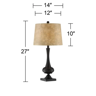 Franklin Iron Works Ross Rustic Farmhouse Table Lamps 27" Tall Set Of 2 Bronze With USB Charging Port Faux Leather Drum Shade For Living Room Desk - Image 5