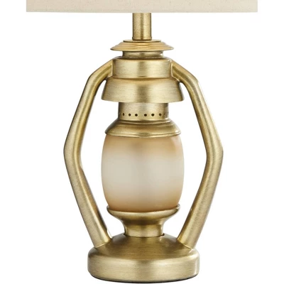 Franklin Iron Works Traditional Table Lamps With Night Light 25 1/4" High Set Of 2 Miner Lantern Gold Oatmeal Shade For Living Room Bedroom Home - Image 8