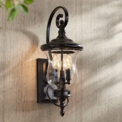 Franklin Iron Works Carriage Vintage Outdoor Wall Light Fixture Bronze LED 22" Clear Seedy Glass For Post Exterior Barn Deck House Porch Yard Patio