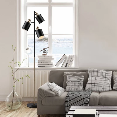 Globe Electric 67" Fiona 3-Light Matte Black Track Tree Lamp With Matte Brass Accents - Novogratz X Globe - Image 3