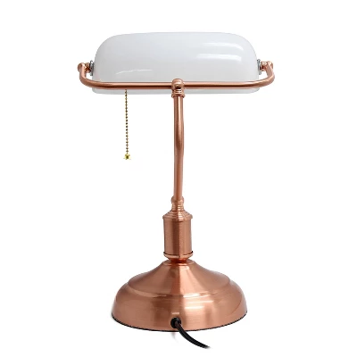Executive Banker's Desk Lamp With Glass Shade Rose Gold - Simple Designs - Image 6