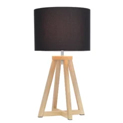 Wood Interlocked Triangular Table Lamp With Fabric Shade Natural - Simple Designs