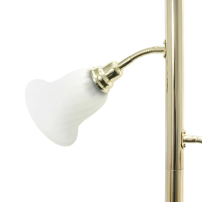 Torchiere Floor Lamp With 2 Reading Lights And Scalloped Glass Shades Gold - Lalia Home - Image 6