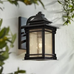 Franklin Iron Works Hickory Point Rustic Farmhouse Outdoor Wall Light Fixture Walnut Bronze 12" Frosted Cream Glass For Post Exterior Barn Deck House