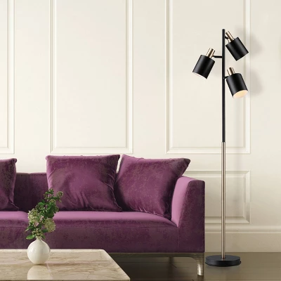 Globe Electric 67" Fiona 3-Light Matte Black Track Tree Lamp With Matte Brass Accents - Novogratz X Globe - Image 4