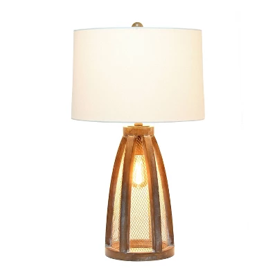 Wood Arch Farmhouse Old Table Lamp With Fabric Shade White - Lalia Home