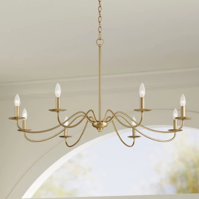 Franklin Iron Works Soft Gold Chandelier 42" Wide Farmhouse Rustic Bent Arms 8-Light Fixture For Dining Room Living House Home Foyer Kitchen Island