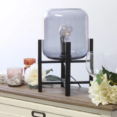 Wood Mounted Table Lamp With Glass Cylinder Shade Smoke - Simple Designs - Image 3