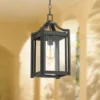 Franklin Iron Works Rockford Rustic Outdoor Hanging Light Black Iron 17" Clear Beveled Glass For Post Exterior Barn Deck House Porch Yard Patio Home