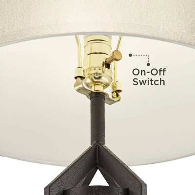 Franklin Iron Works Lucas Industrial Table Lamps Set Of 2 With Round Risers 27 1/2" Tall Bronze With USB Nightlight LED Oatmeal Drum Shade For Desk - Image 2