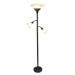 Torchiere Floor Lamp With 2 Reading Lights And Scalloped Glass Shades Restoration Bronze/White - Lalia Home