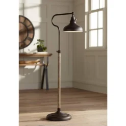 Franklin Iron Works Ferris Rustic Farmhouse Pharmacy Floor Lamp 57" Tall Bronze Faux Wood Grain Adjustable For Living Room Reading Bedroom Office Home