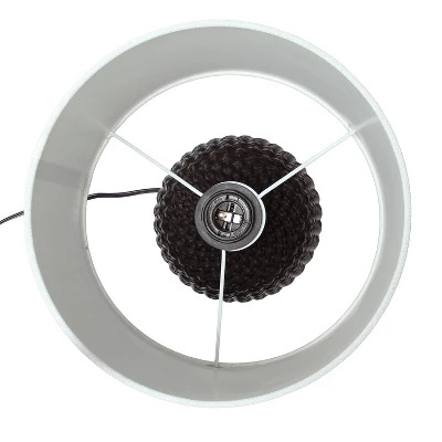 20.4" Traditional Ceramic Purled Texture Bedside Table Desk Lamp With White Fabric Drum Shade Black - Simple Designs - Image 3