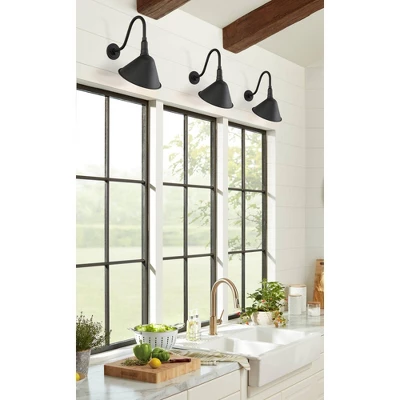 Franklin Iron Works Neihart Rustic Farmhouse Outdoor Barn Light Fixture Black Curving Gooseneck 18" For Post Exterior Barn Deck House Porch Yard Patio - Image 8