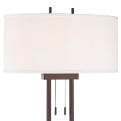 Franklin Iron Works Rustic Industrial Farmhouse Floor Lamps With Tray Table USB Port 62" Tall Set Of 2 Bronze Walnut Linen Shade For Living Room