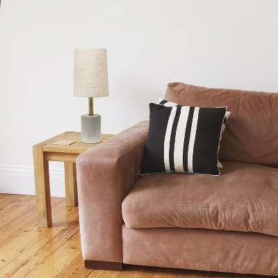 Concrete Table Lamp With Linen Shade Antique Brass - Lalia Home - Image 5