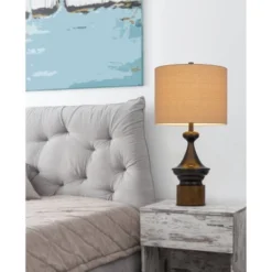 29.5" Metal/Resin Table Lamp Charcoal Gray/ Natural - Cal Lighting